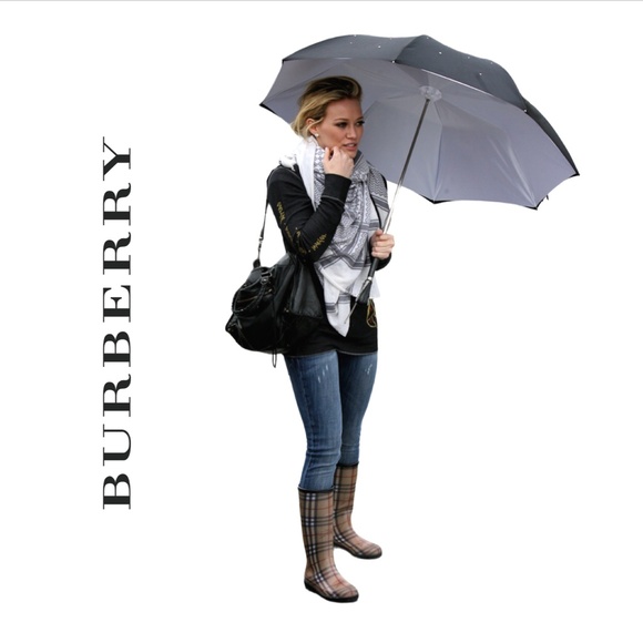 BURBERRY Boots Rubber Rain Boot Haymarket No Band Nova Check Tan Plaid R… - Picture 1 of 11